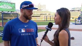 Tina goes one-on-one with Cubs' infielder Michael Busch before the NL Wild Card series