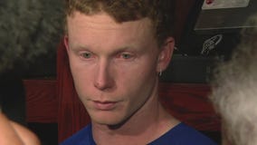 Pete Crow-Armstrong reacts after the Brewers eliminate the Cubs in Game 5