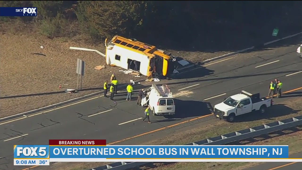Overturned school bus in Wall Township, NJ