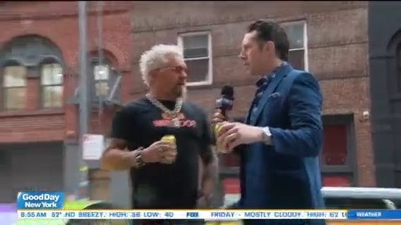Guy Fieri shares favorite NYC pizza spot, shows off seltzer-shaped car