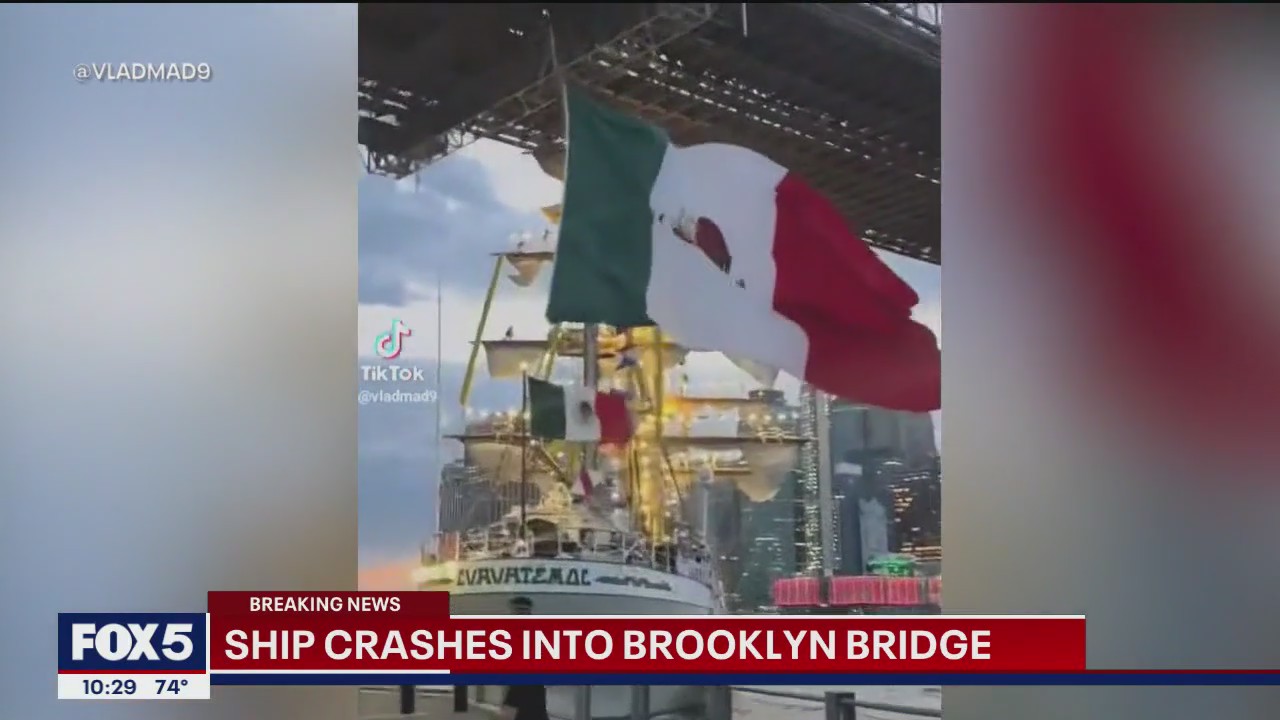 Ship crashes into Brooklyn Bridge, masts collapse, multiple injured