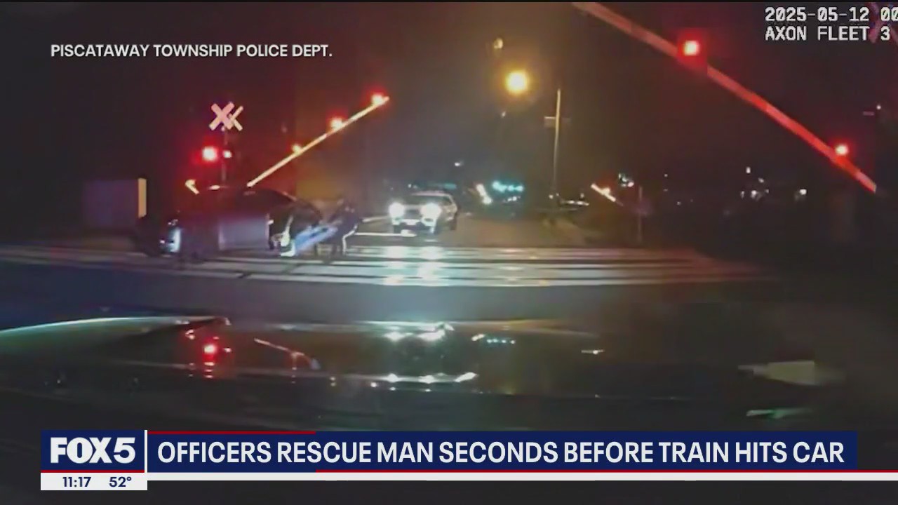 NJ police save man moments before train hits car, more: CAUGHT ON CAMERA