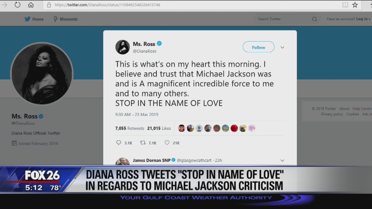 Diana Ross tweets 'Stop in the name of love' in regards to Michael Jackson criticism