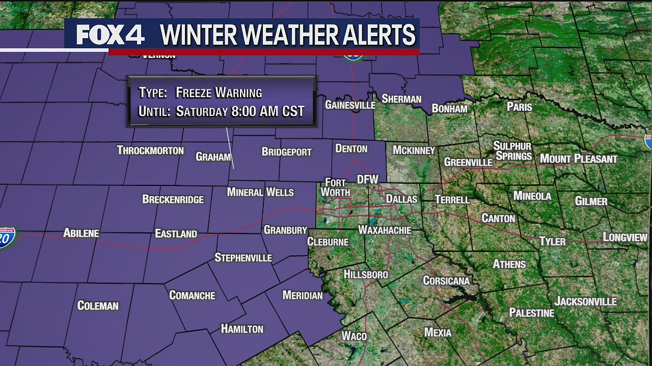 Freeze warning in effect Saturday morning for parts of North Texas