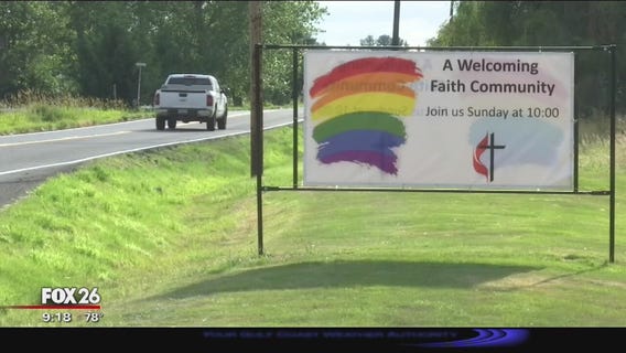 Church says vandals keep destroying banners with rainbows