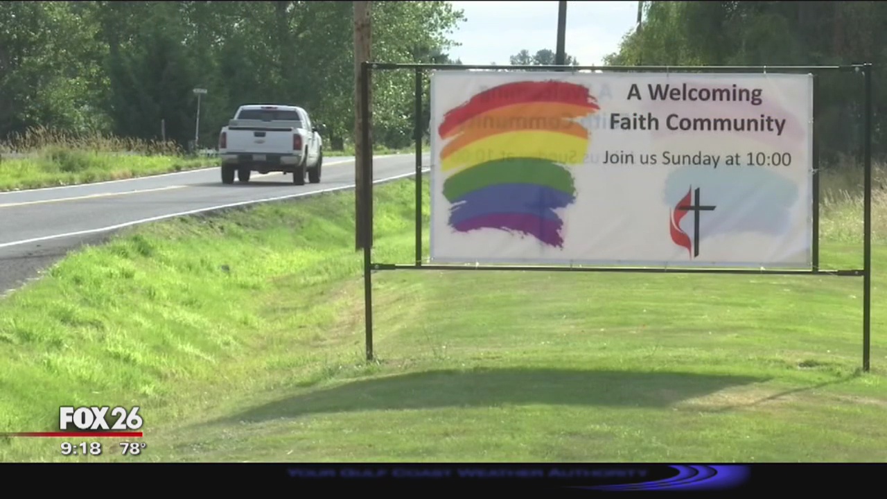 Church says vandals keep destroying banners with rainbows