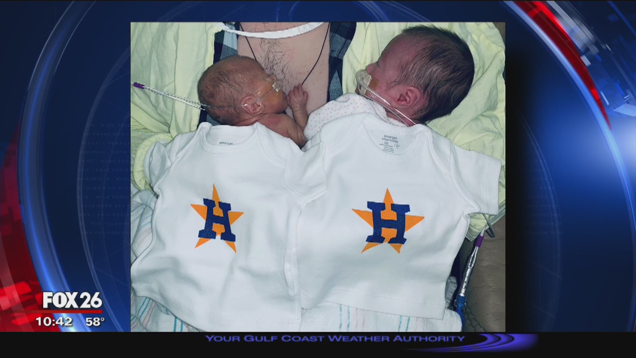 Babies decked out in tiny onesies to cheer on the Astros