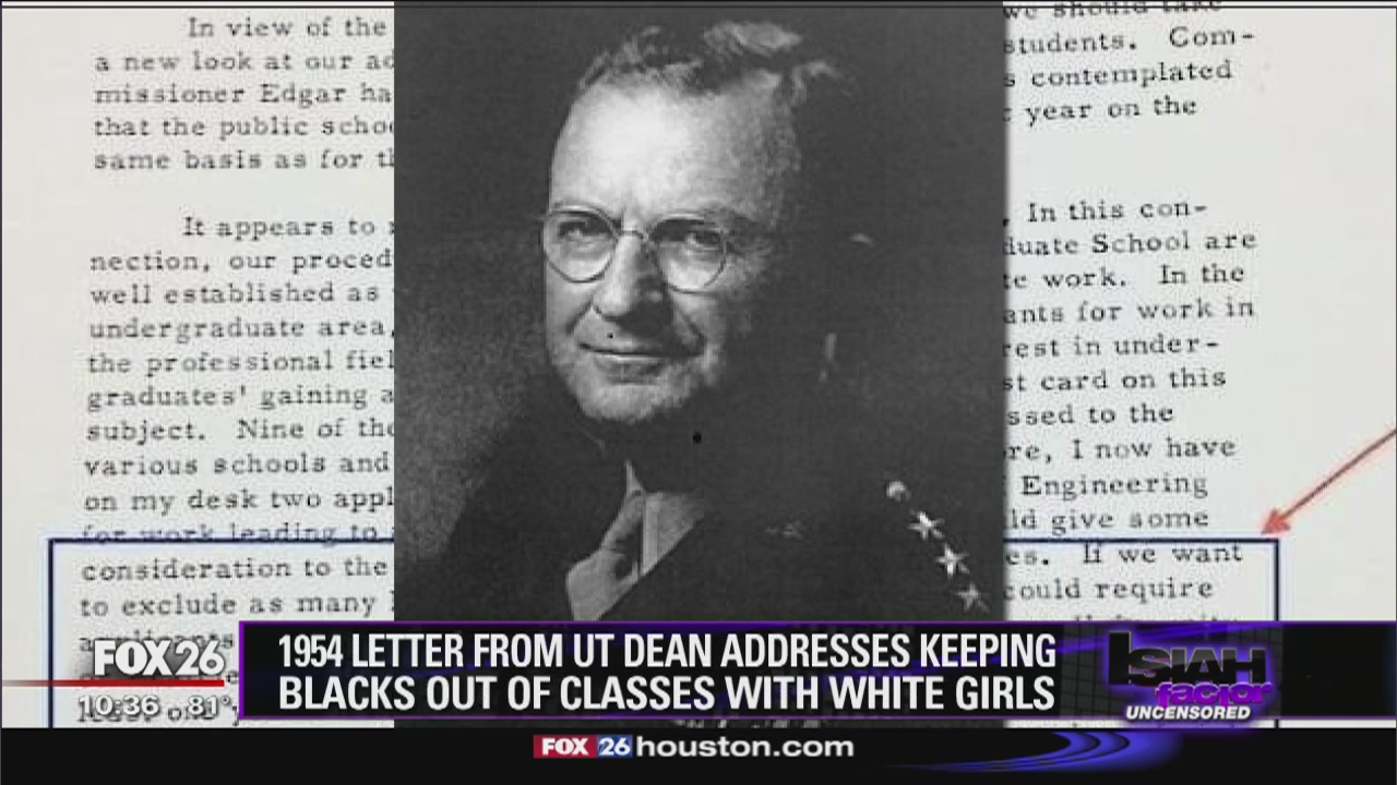 1954 letter from UT dean addresses keeping blacks out of classes with white girls