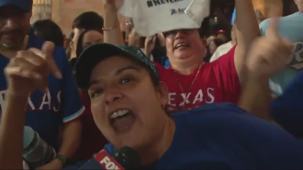Texas Rangers fans celebrate Game 7 win over Astros