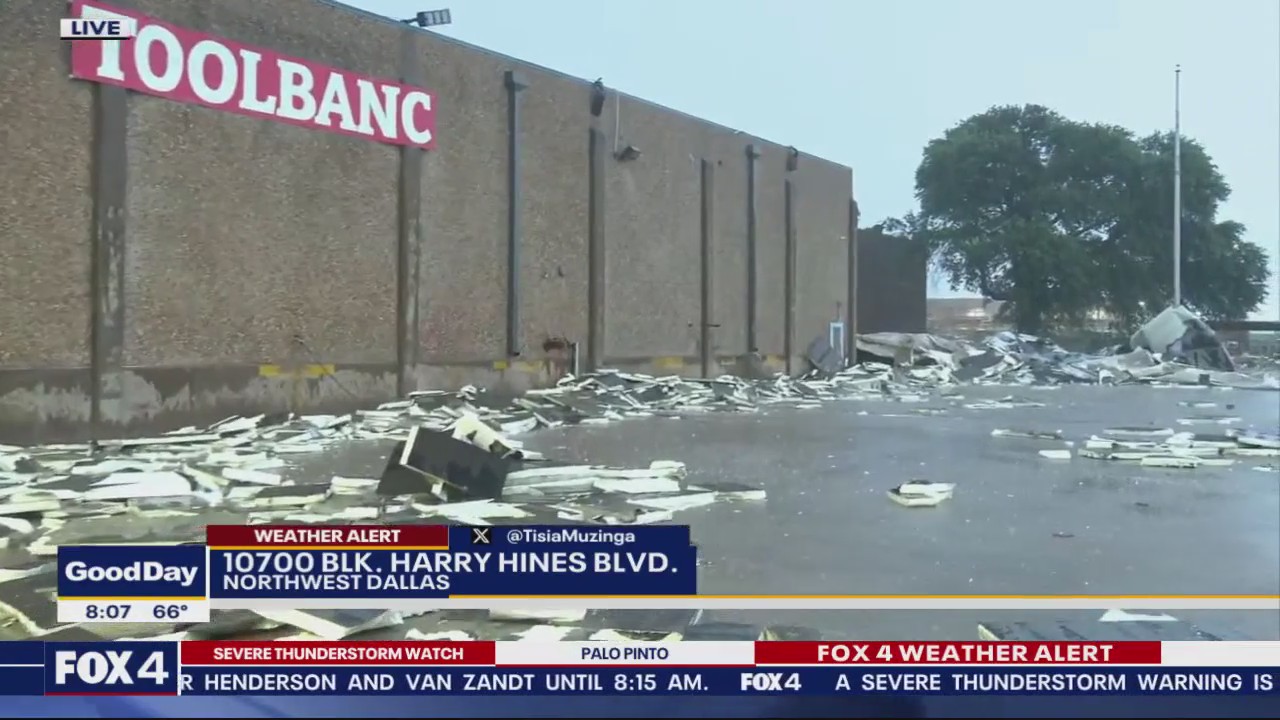 Severe storm damages buildings in Dallas