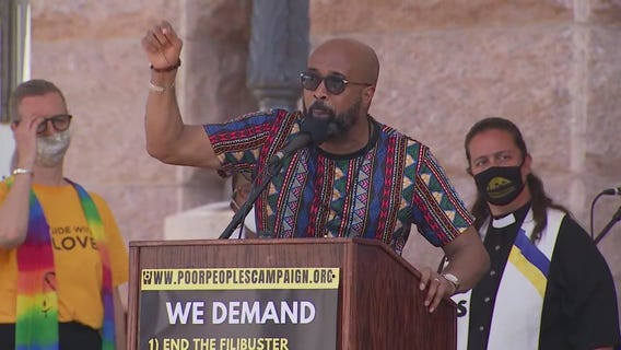 Rev. Dr. Frederick Haynes III speaking at voting rights rally in Austin