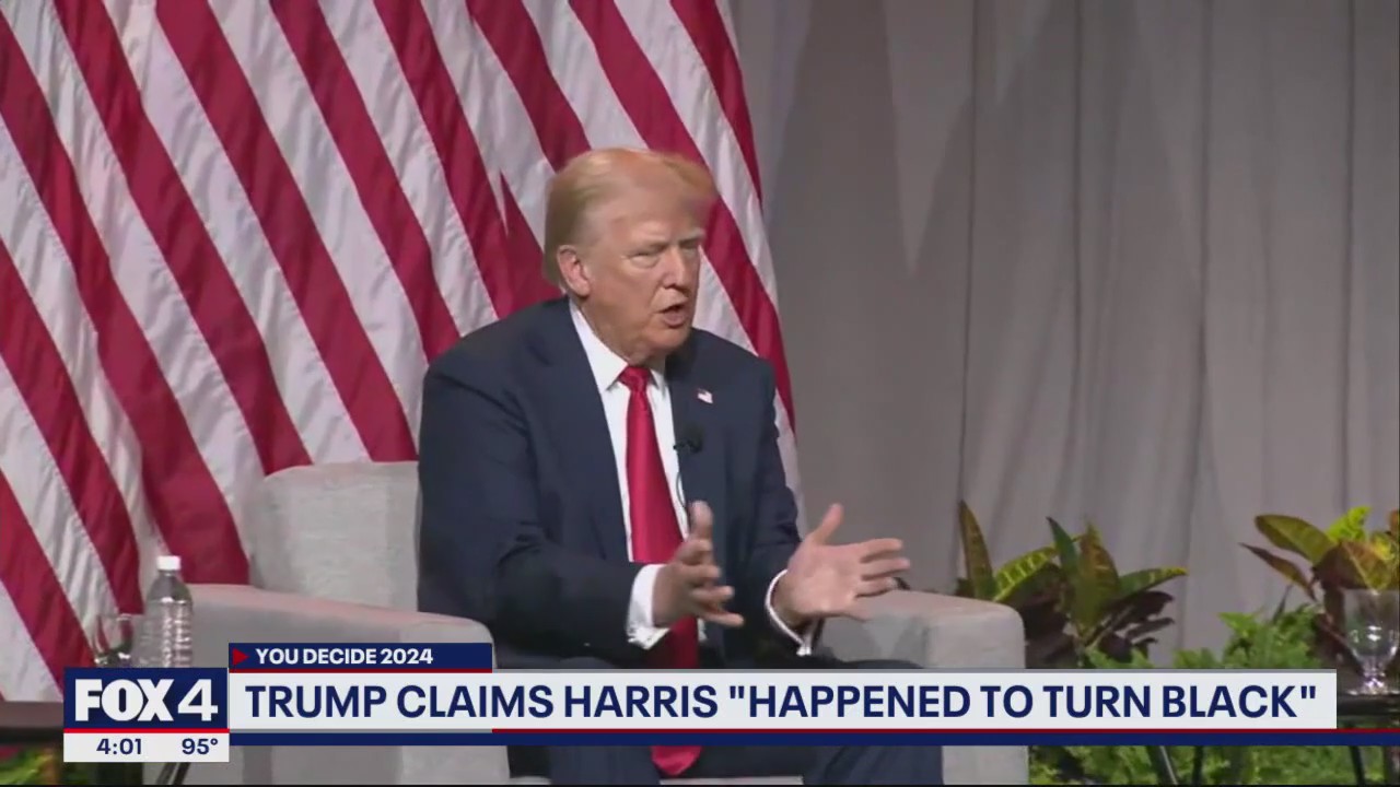 Trump claims Harris "happened to turn Black"