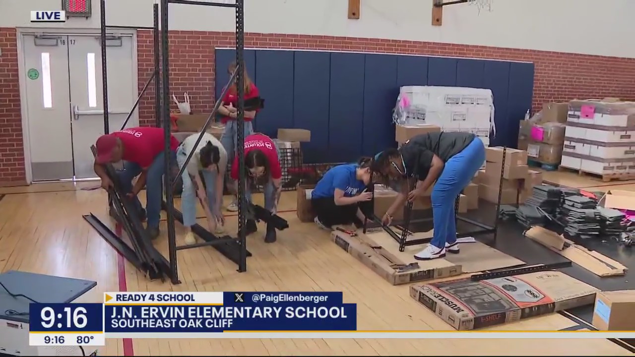 Volunteers help stock locals schools with supplies