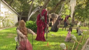 Halloween decorations on Candy Cane Lane