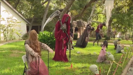 Halloween decorations on Candy Cane Lane