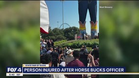 A Dallas mounted officer was bucked off his horse at the State Fair of Texas