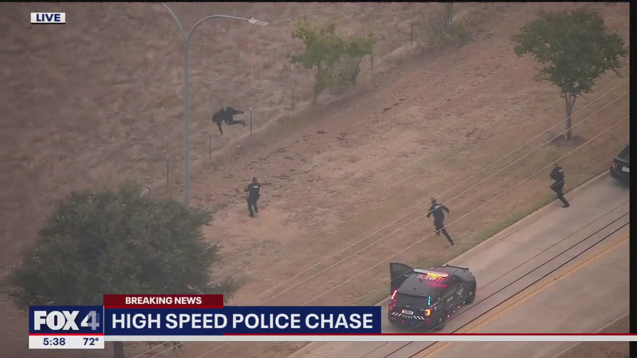 FULL CHASE: Fort Worth chase suspect flips over fence