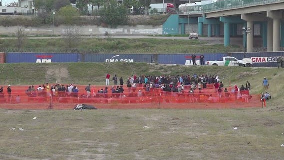 Thousands of migrants crossing the border