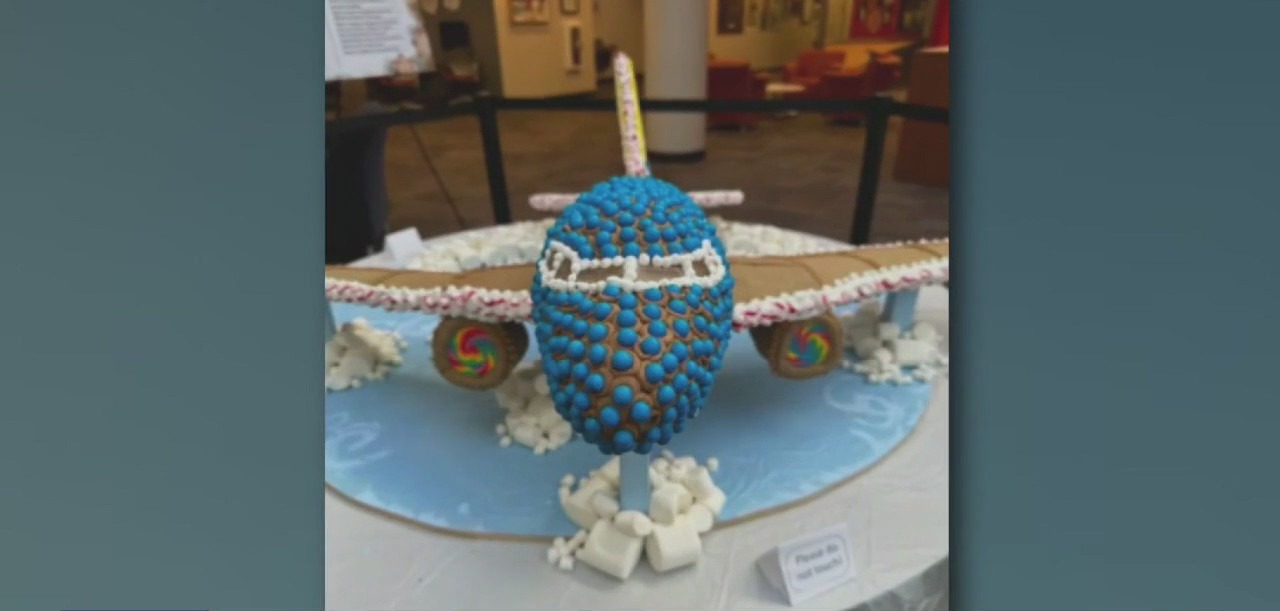 Airline employee creates gingerbread plane
