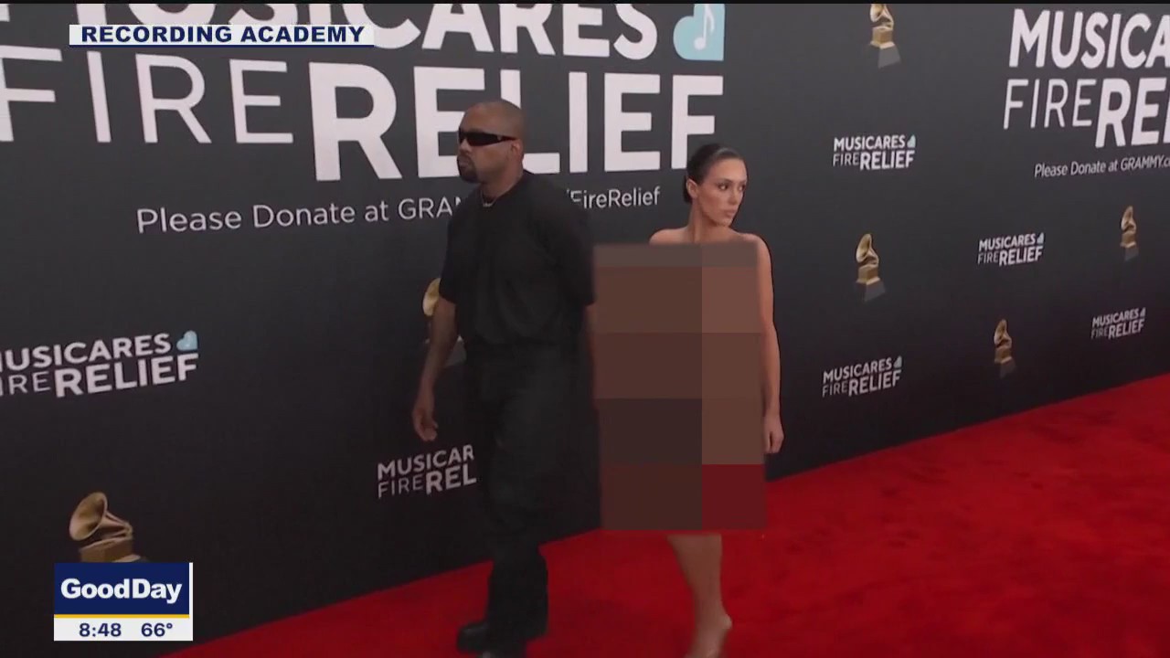 Kanye West's wife shows up naked to the Grammy's