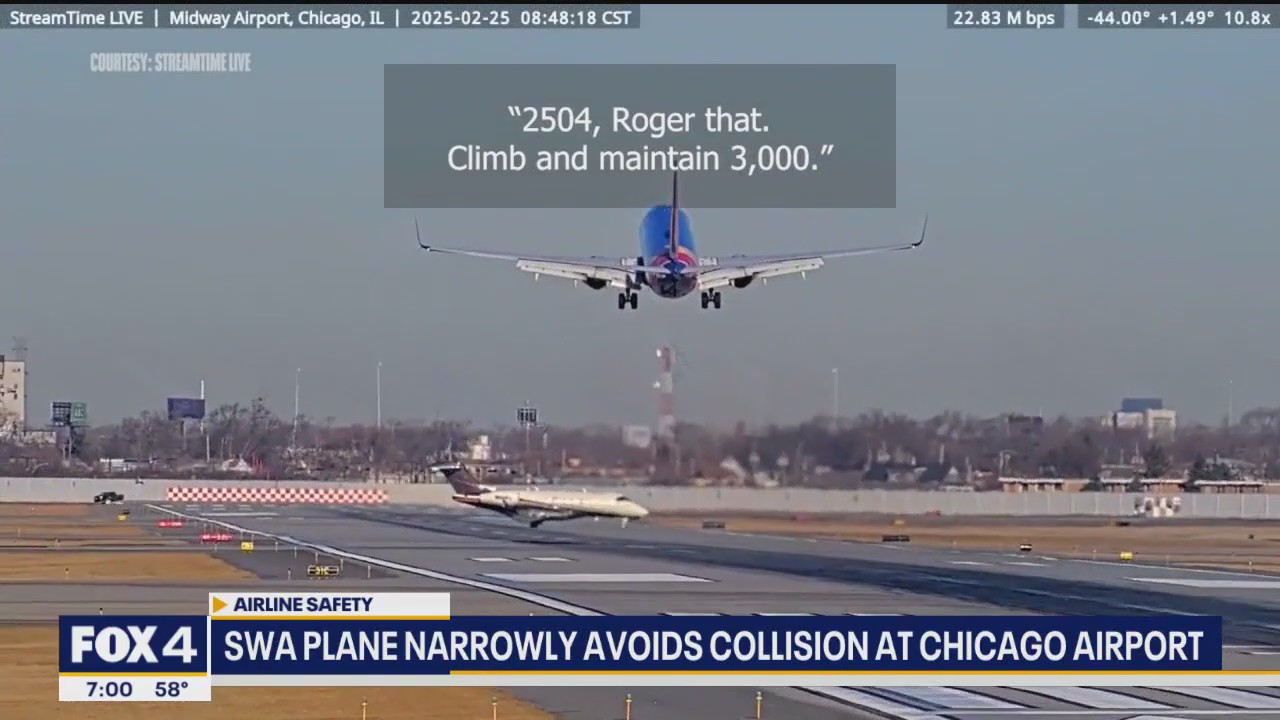 Southwest plane narrowly avoids collision in Chicago
