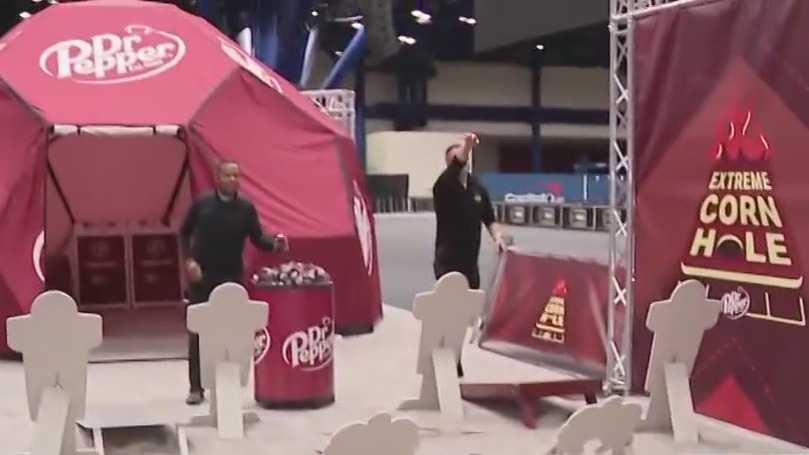 Extreme corn hole at Playoff Fan Central