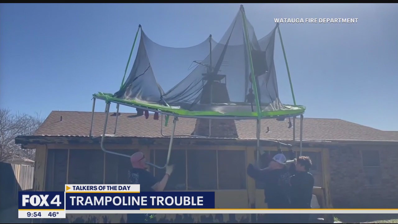North Texan's trampoline blown onto roof