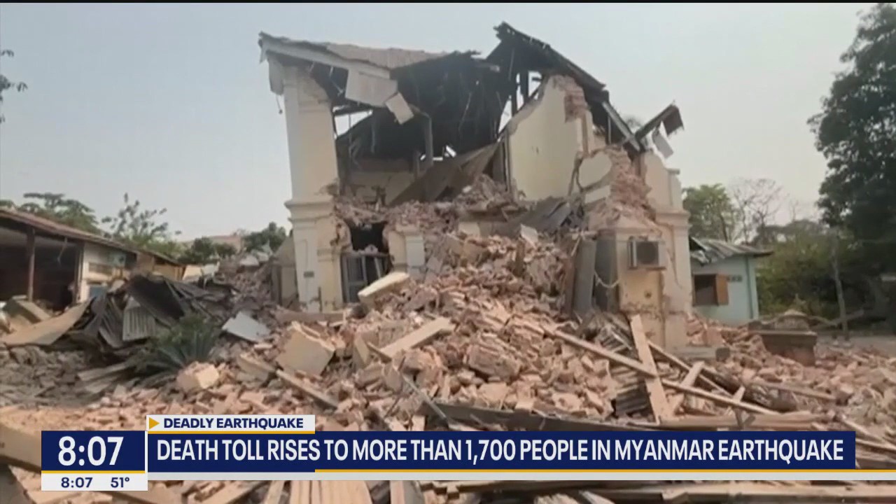 More than 1,700 dead in Myanmar earthquake