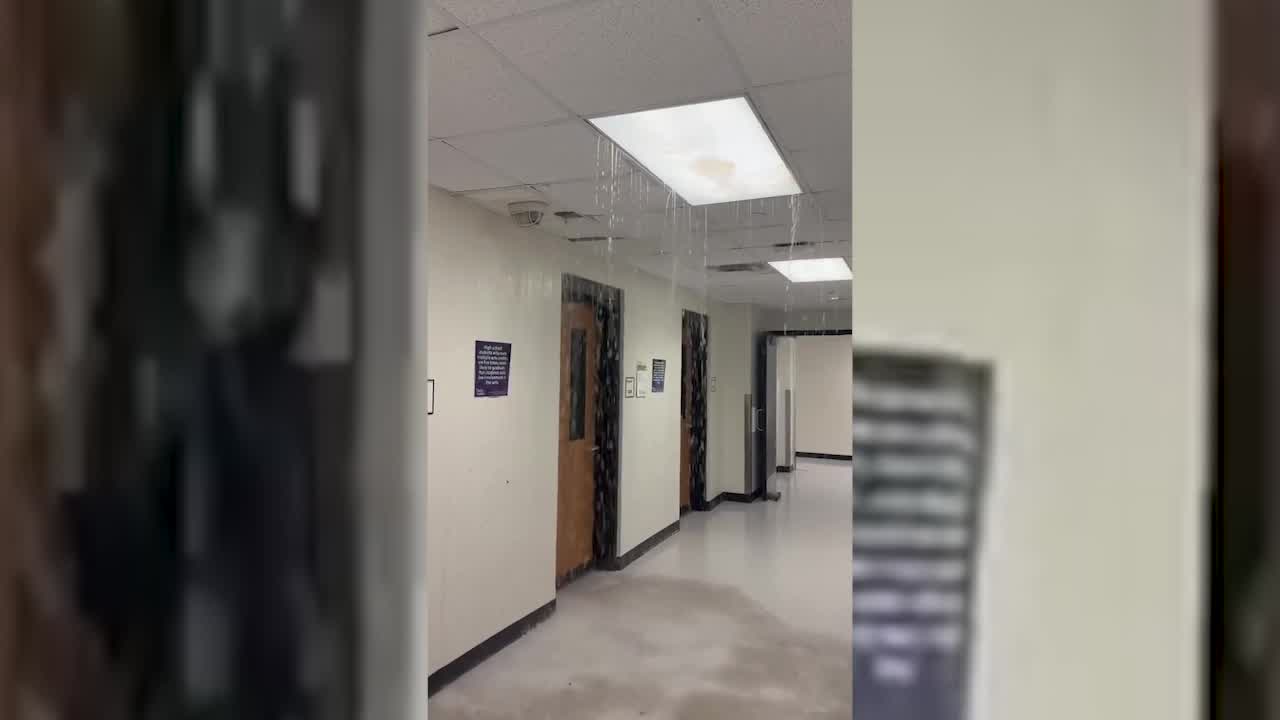 Irving High School leak due to heavy rains