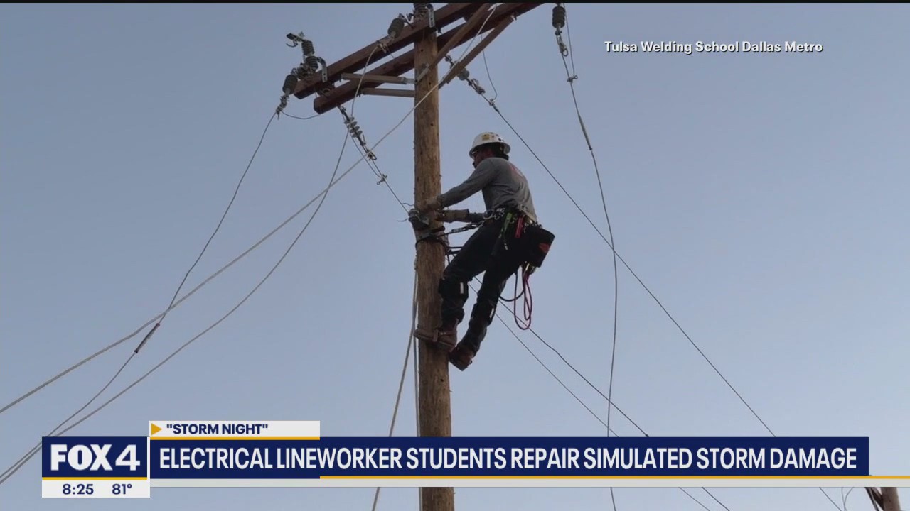 Electrical lineworker students repair storm damage