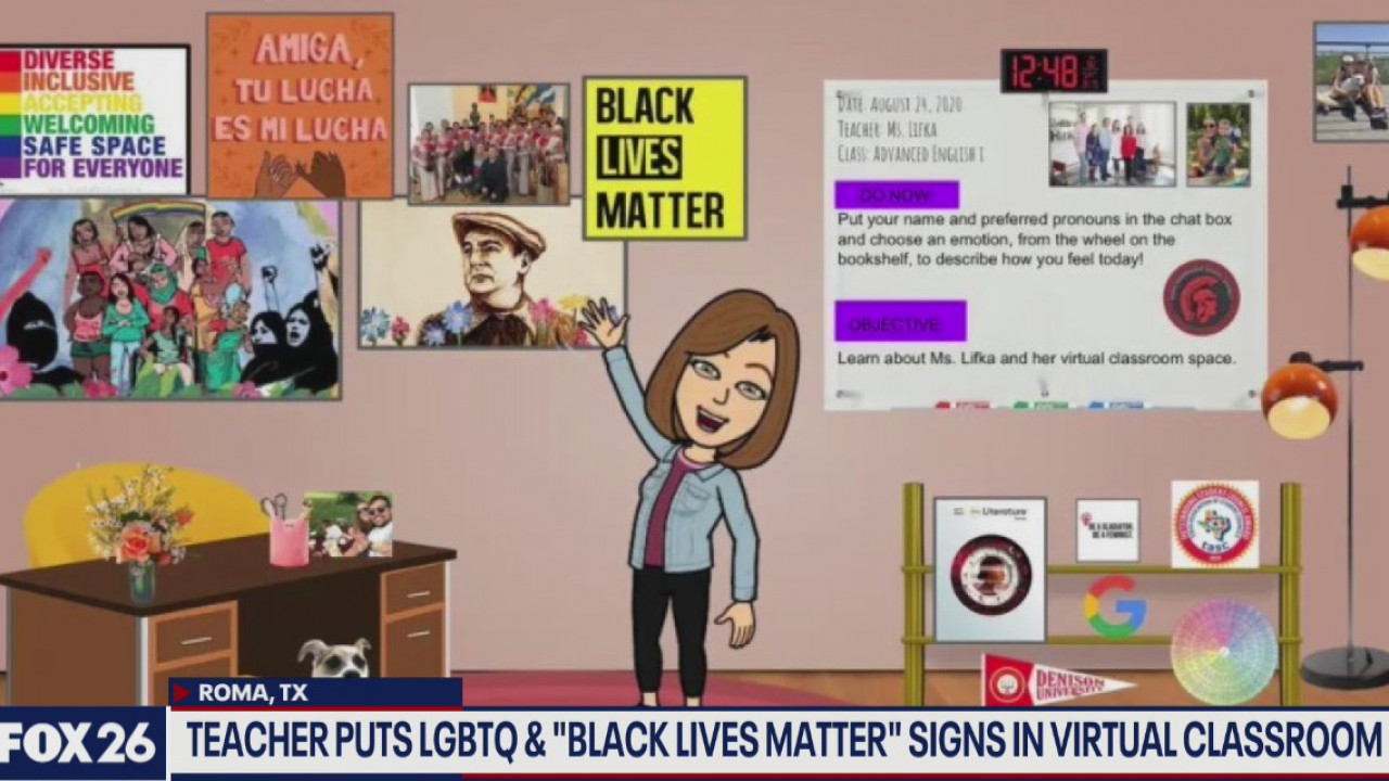 Texas teacher puts LGBTQ and Black Lives matter signs in virtual classroom