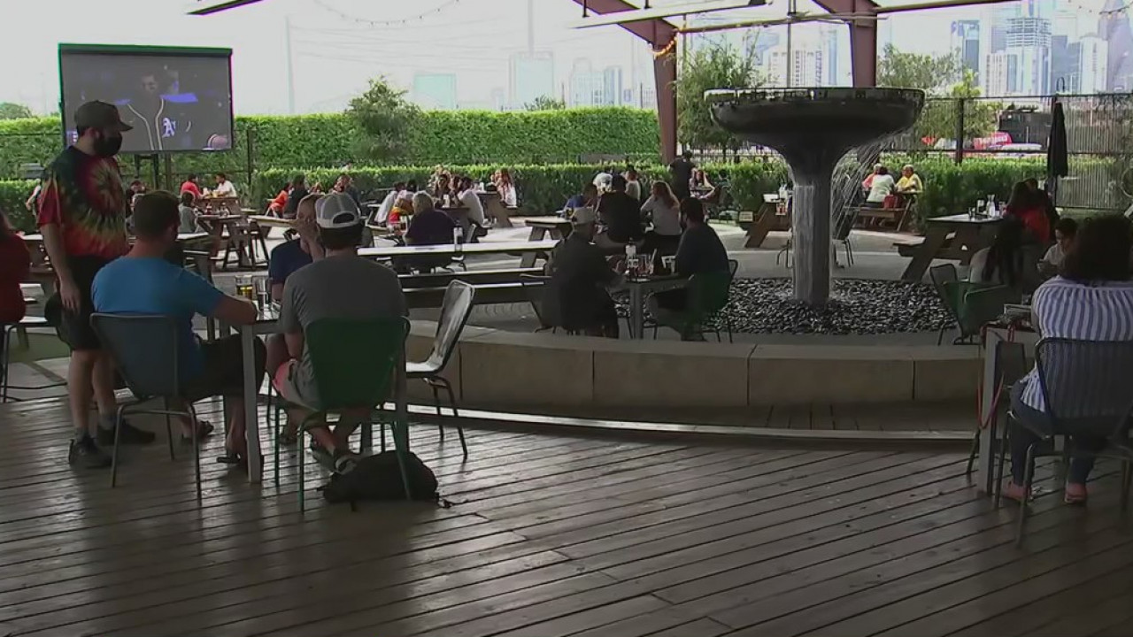 Fans supporting Astros at Saint Arnold's Brewery