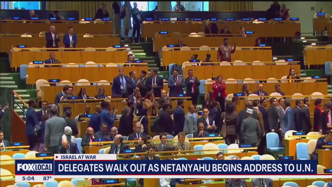 UN delegates walk out as Netanyahu begins address