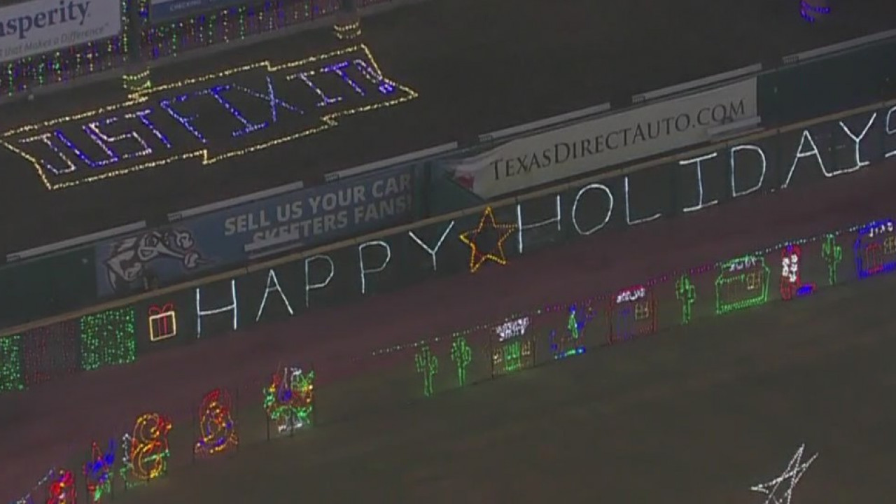 SkyFOX captures holiday lights being tested at Constellation Field