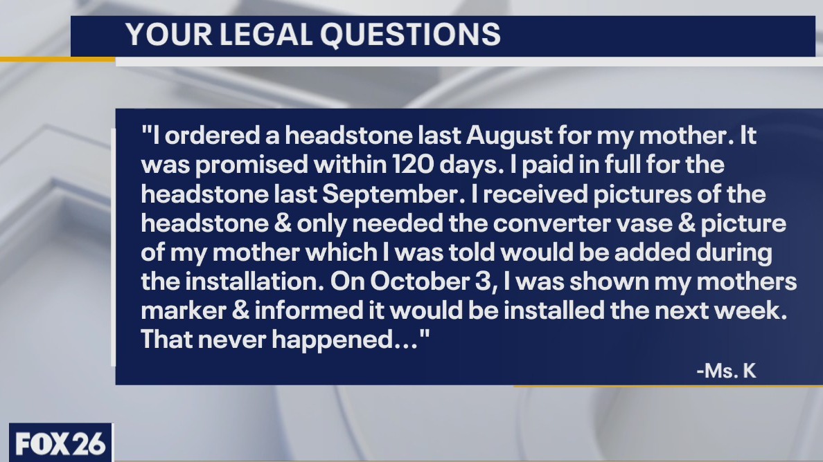 Your Legal Questions: Property sale; headstone