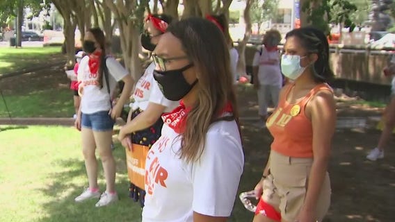 Demonstrators gather in downtown Houston in response to new Heartbeat Abortion law