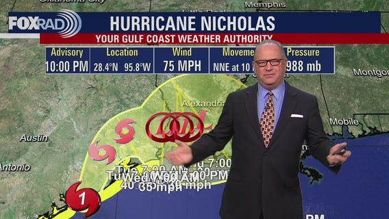 Nicholas strengthens Category 1 hurricane, expected to make landfall late Monday night