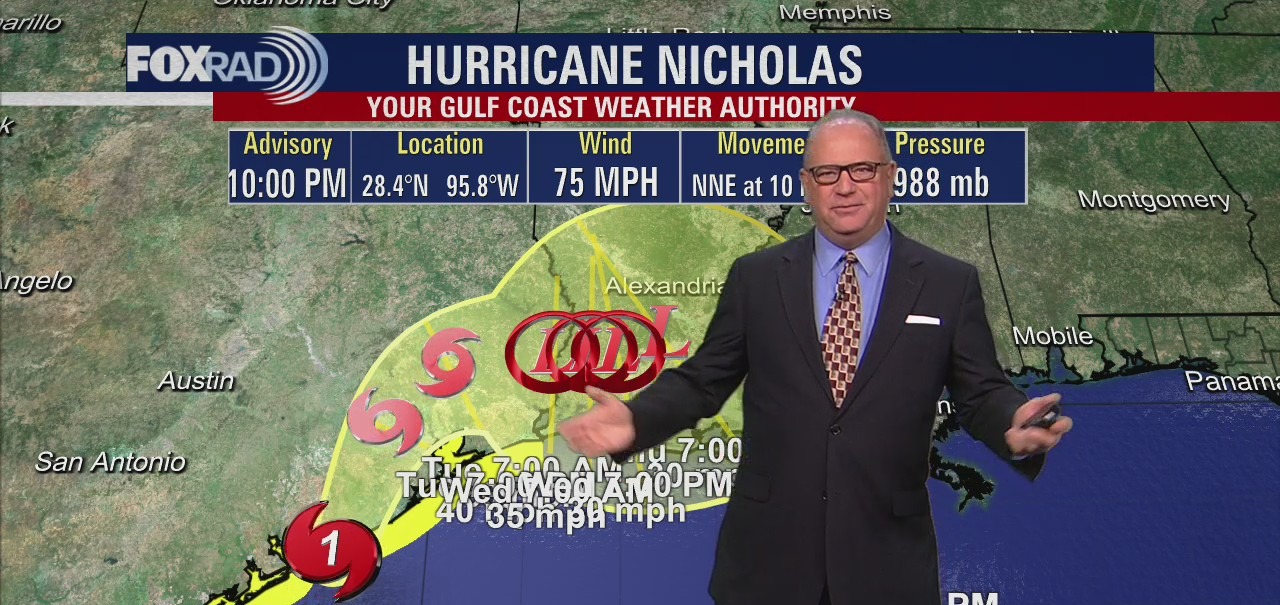 Nicholas strengthens Category 1 hurricane, expected to make landfall late Monday night