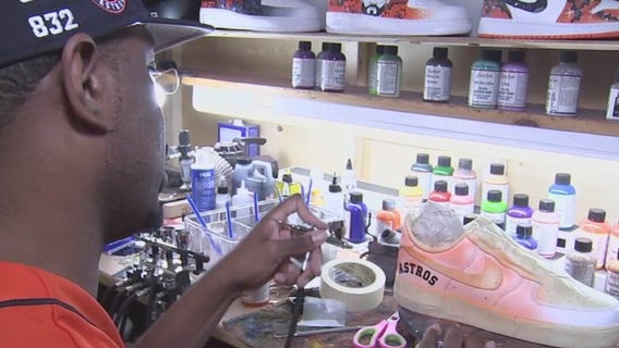 Local artist makes custom sneakers for World Series