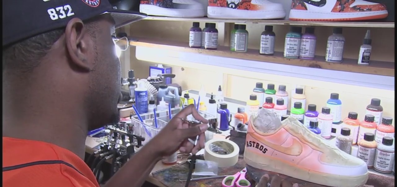 Local artist makes custom sneakers for World Series