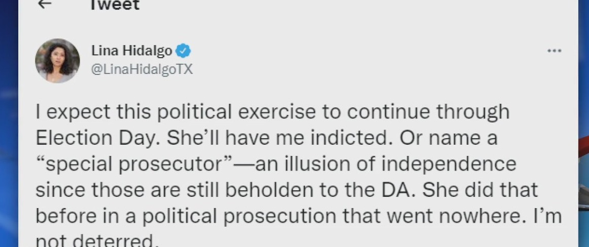 Harris Co. Judge Lina Hidalgo remains 'undeterred' by indictment threats