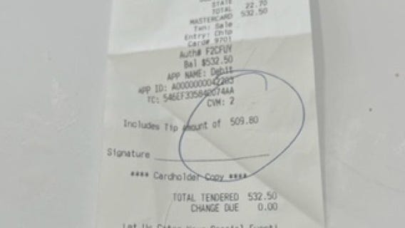 Customer disputing $500 tip at Houston-area ice cream restaurant