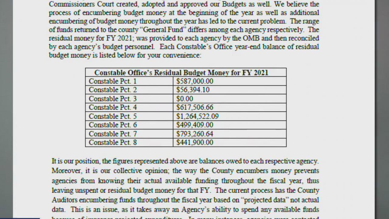 Harris County Constables improperly "de-funded" $3 million dollars