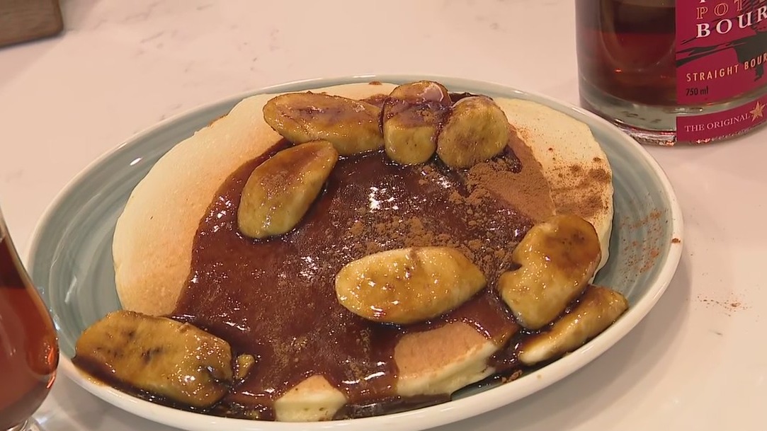 Bananas Foster pancakes on National Pancake Day