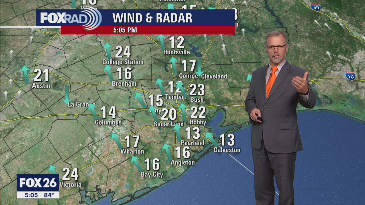 Very breezy, in the 80s this Sunday evening