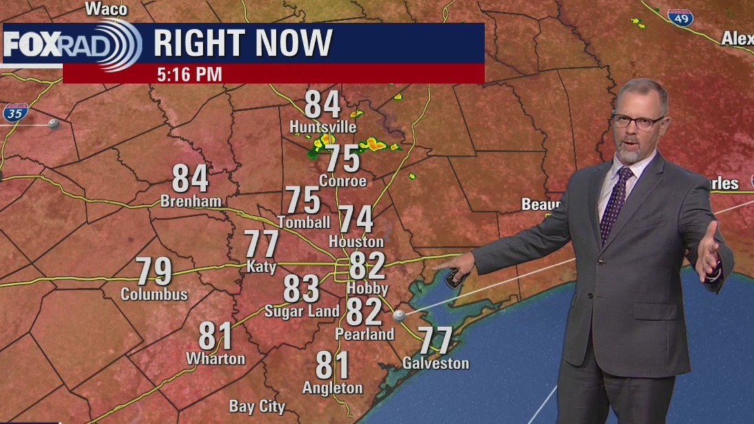 Warm temps in the 80s, isolated showers this Sunday evening