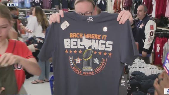 Houston Astros fans line up outside Academy to buy World Series gear