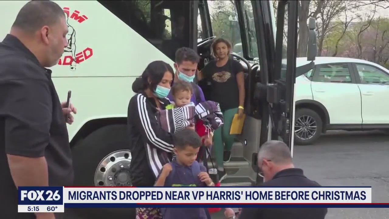 Migrates bussed from Texas to Kamala Harris' home on Christmas Eve