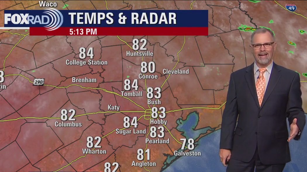 Cloudy, warm Sunday evening in the 80s