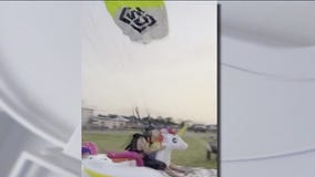 Skydiver lands on inflatable unicorn